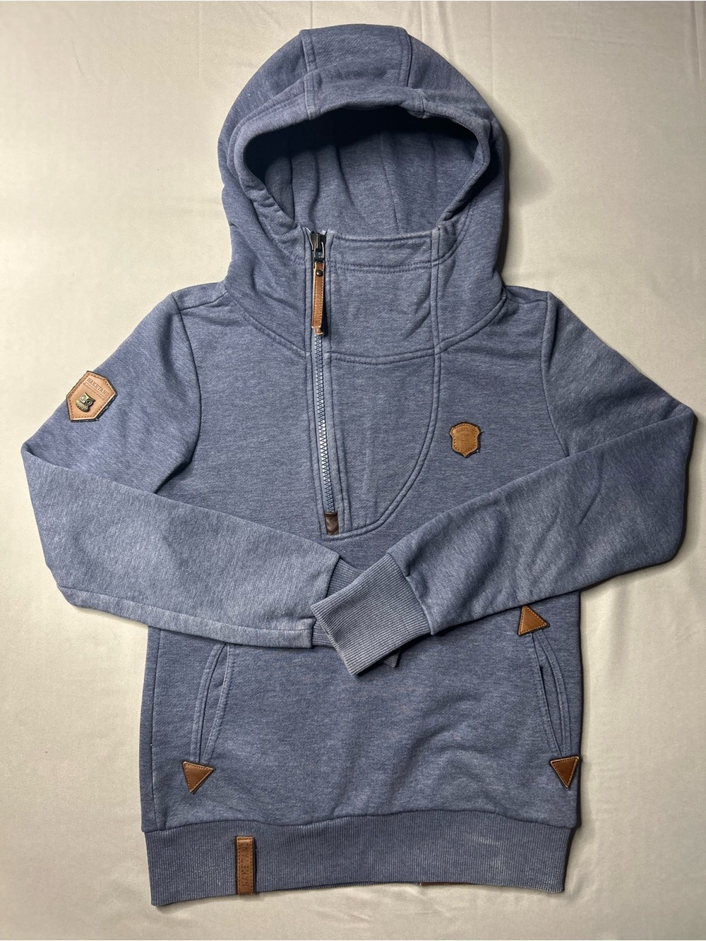 Naketano Blue Pullover Hoodie – Women’s Small Cozy Funnel Neck Sweatshirt